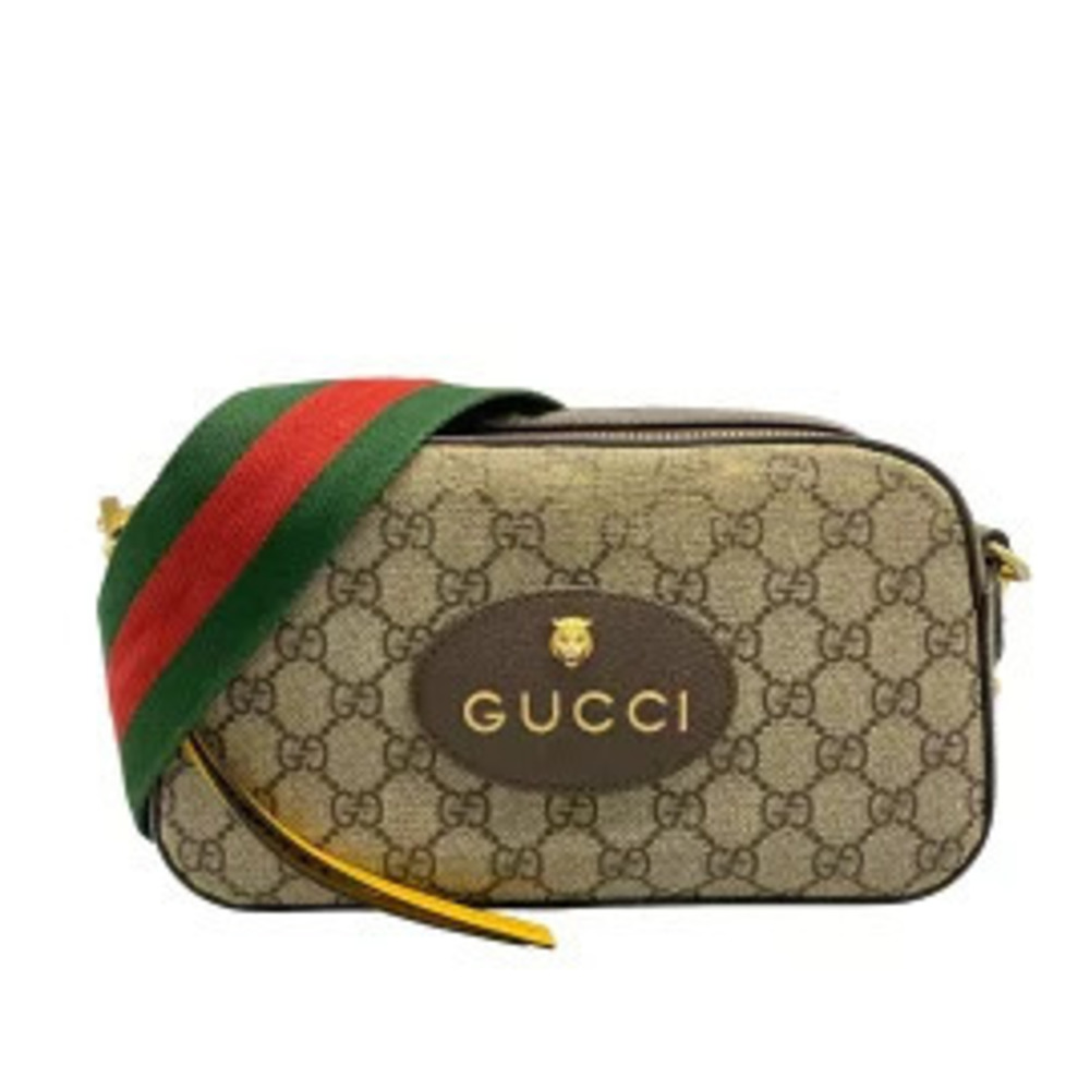 Gucci Neo GG Supreme Messenger Bag Shoulder Beige Cream x Dark Brown Leather